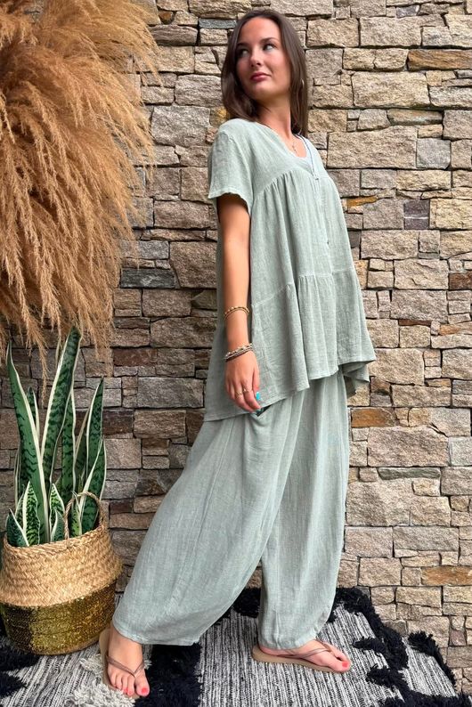 Lina Linen Blend Smock Over Shirt Washed Khaki